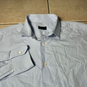 NICE Lanvin Men’s 43/17 Blue White Check Button Up Dress Shirt Long Sleeve